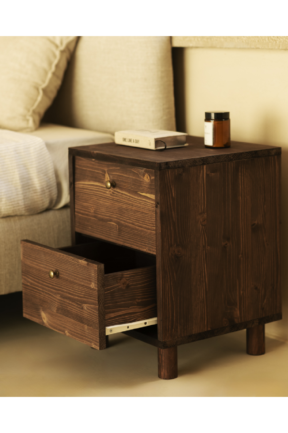 2-Drawer Wooden Nightstand Set (2) | Decowood Saura