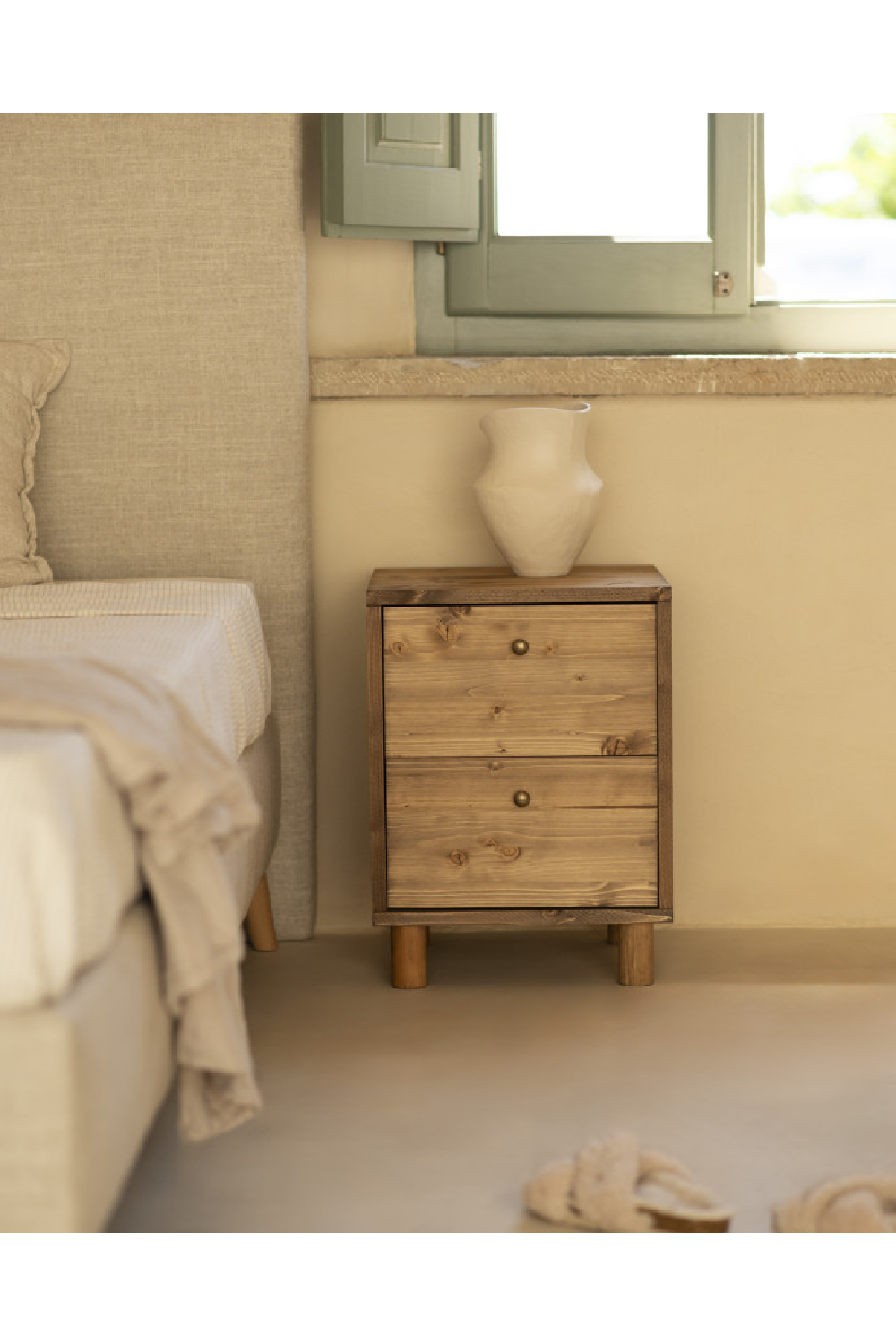 2-Drawer Wooden Bedside Table | Decowood Saura