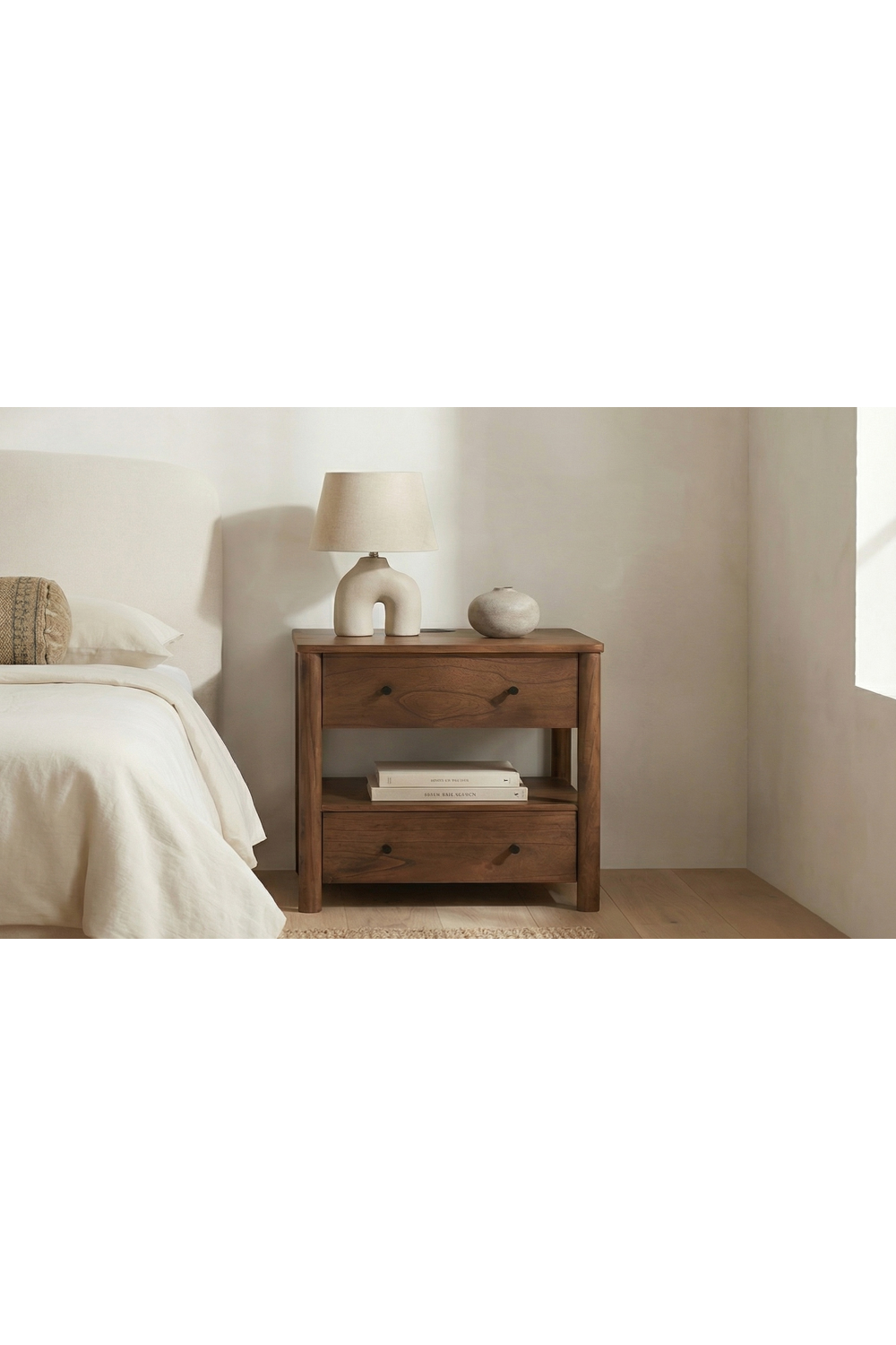 2-Drawer Wooden Charging Nightstand | Novi Living Lottie
