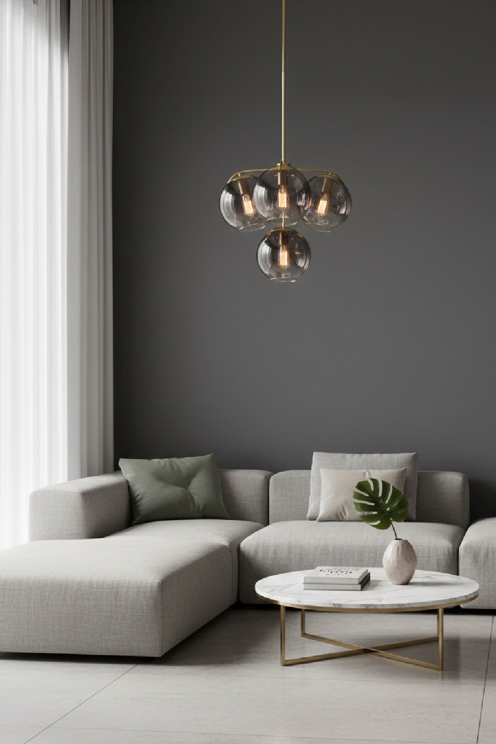 4 Gray Glass Shades Chandelier | Splendido Kamara