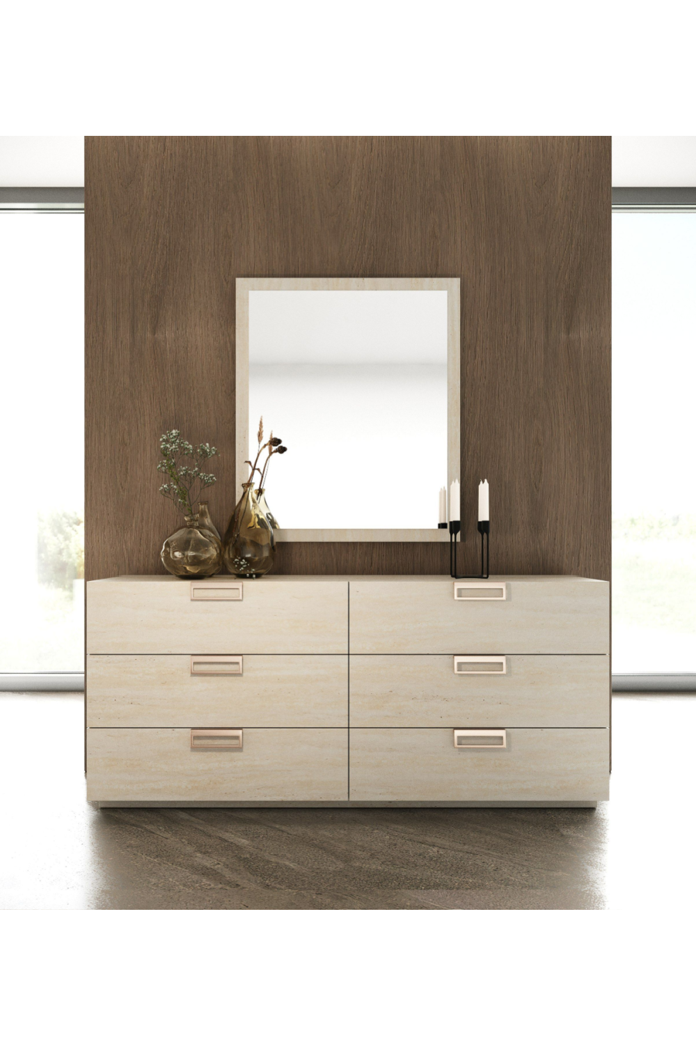 6-Drawer Travertine Dresser | OROA Modern Lago