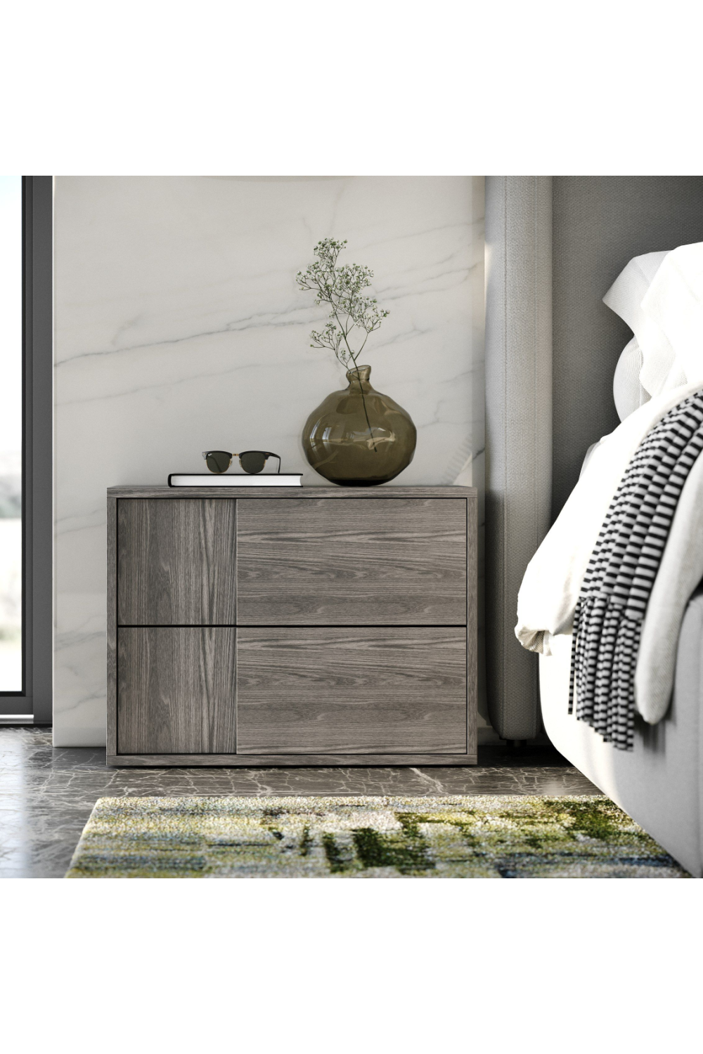 2-Drawer Gray Elm Nightstand | OROA Modern Asus