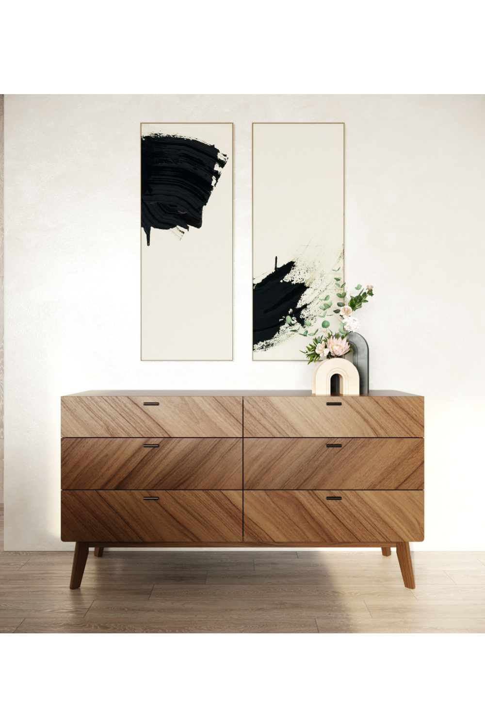 6-Drawer Walnut Veneer Dresser | OROA Modern Kamela