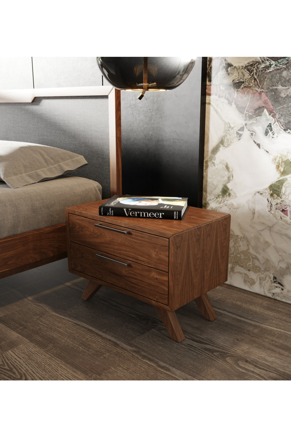 2-Drawer Walnut Nightstand | OROA Modern Soria