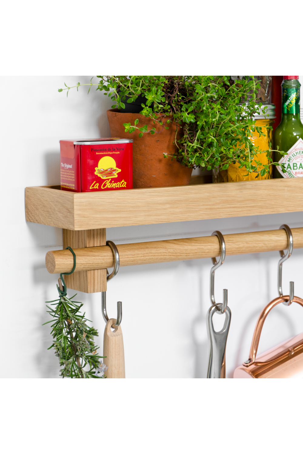 5-Hook Wooden Utensils Shelf | Wireworks