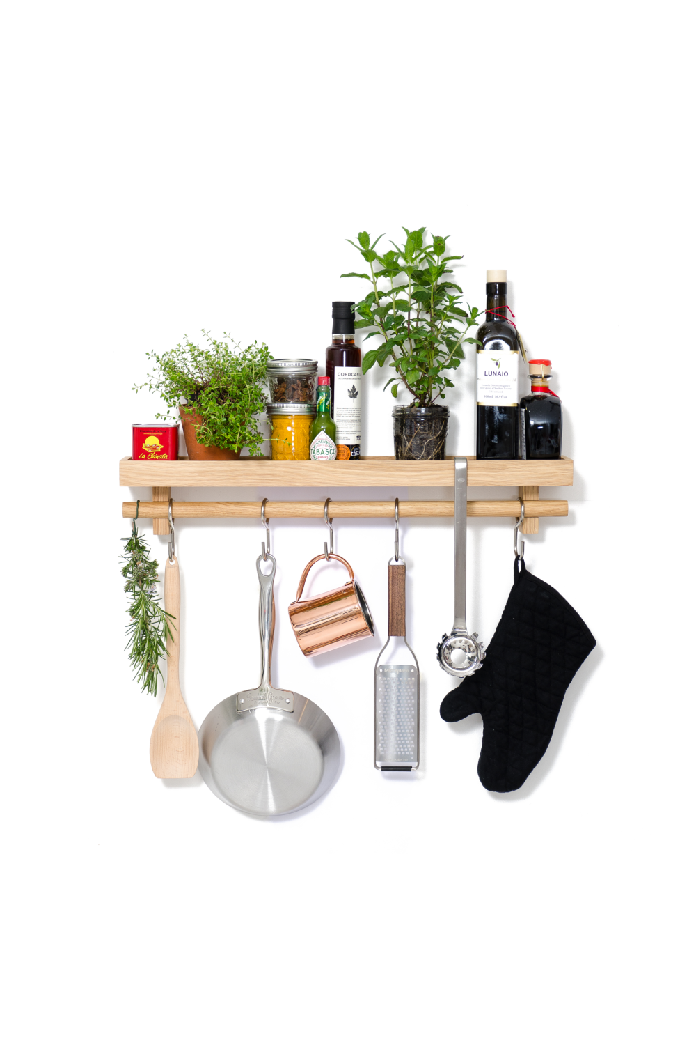 5-Hook Wooden Utensils Shelf | Wireworks