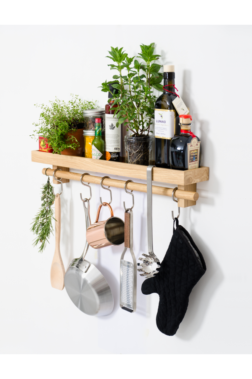5-Hook Wooden Utensils Shelf | Wireworks