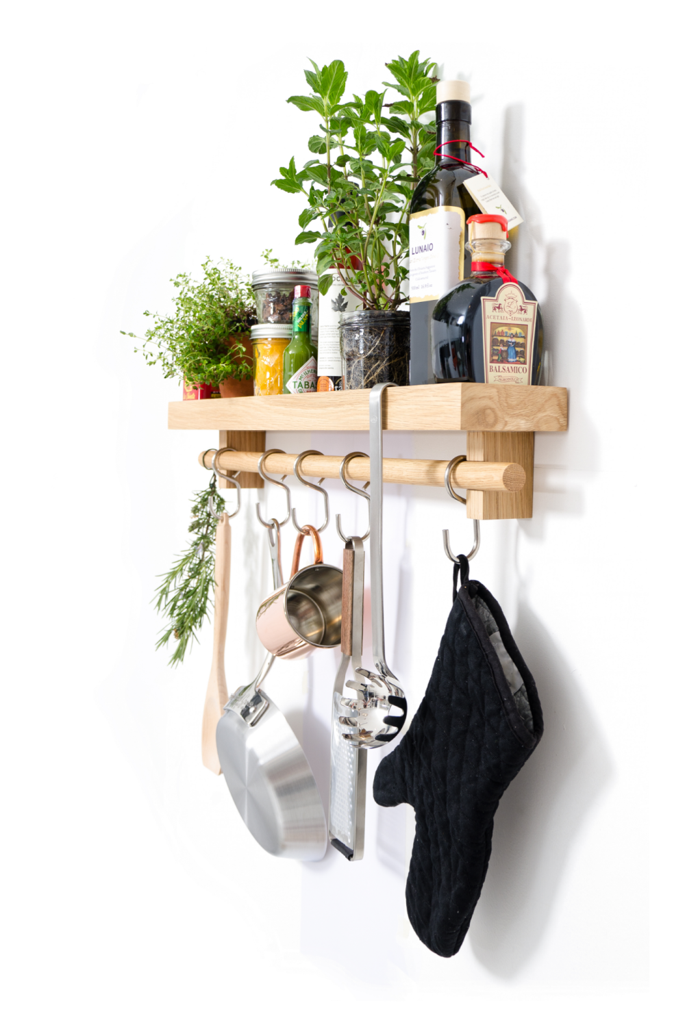 5-Hook Wooden Utensils Shelf | Wireworks
