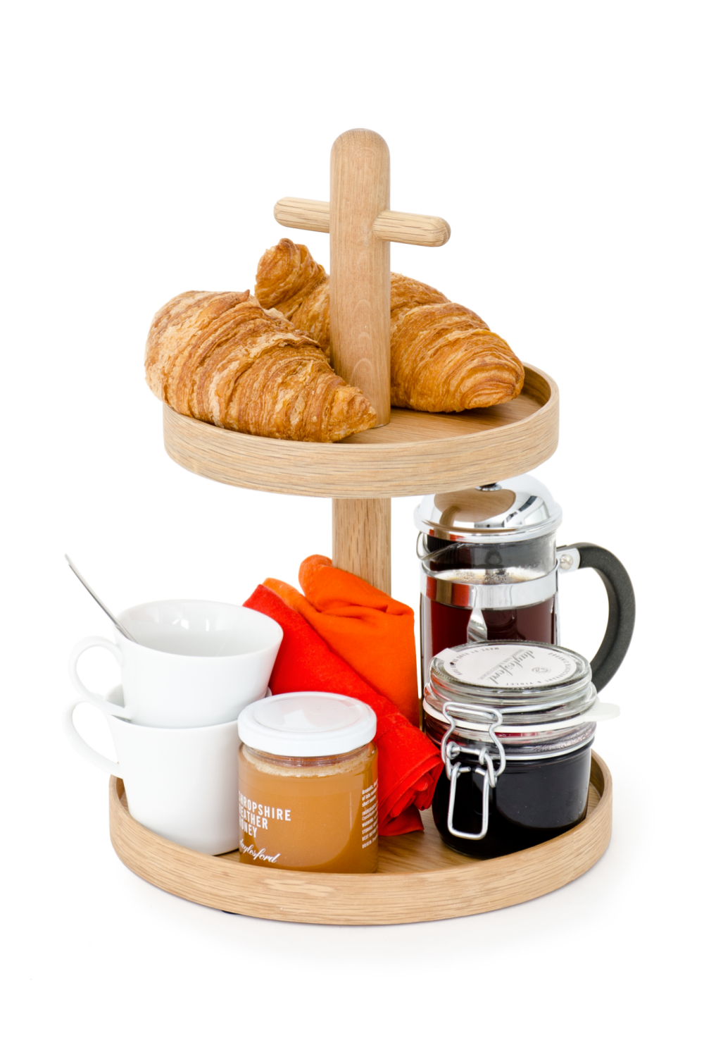 2-Tier Oak Condiment T top Stand | Wireworks Cook House