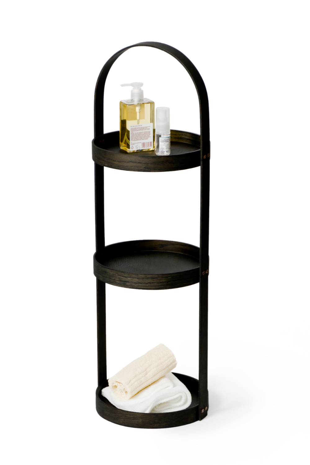 3 Tray Round Oak Storage Caddy | Wireworks Mezza