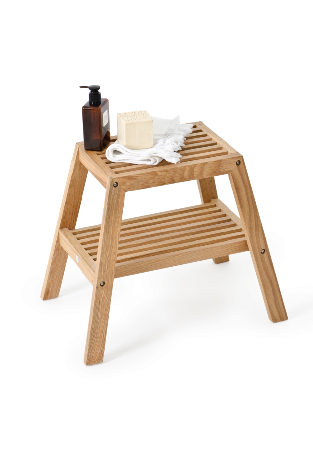 2-Level Oak Step Stool | Wireworks Slatted